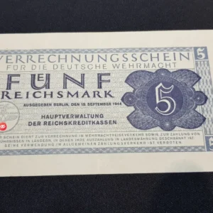 Bancnotă militară 5 Reichsmark 1944, GERMANIA, VF