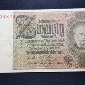 Bancnotă 20 Reichsmark 1929, GERMANIA, VF