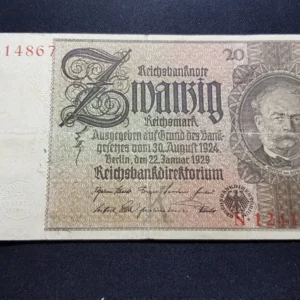 Bancnotă 20 Reichsmark 1929, GERMANIA, G