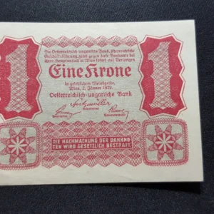 Bancnotă 1 Krone 1922, AUSTRIA, VF