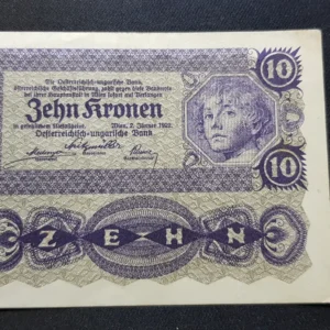 Bancnotă 10 Kronen 1922, AUSTRIA, VF