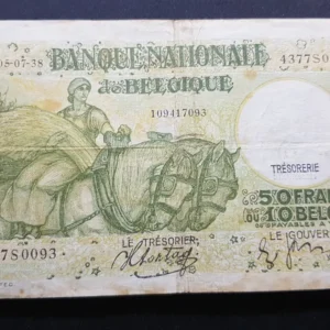 Bancnotă 50 Francs/10 Belgas 1938, BELGIA, G