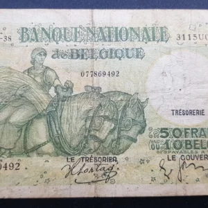 Bancnotă 50 Francs/10 Belgas 1938, BELGIA, VG