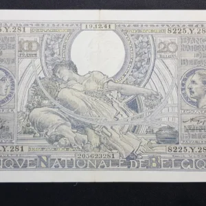 Bancnotă 100 Francs/20 Belgas 1941, BELGIA, VF