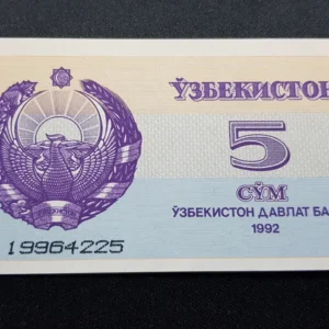 Bancnotă 5 So`m 1992, UZBEKISTAN, UNC