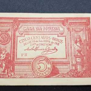 Bancnotă 5 Centavos 1918, PORTUGALIA, VG