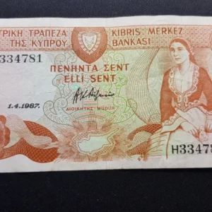 Bancnotă 50 Cents 1987, CIPRU, VF