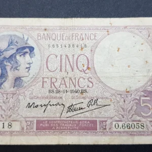 Bancnotă 5 Francs 1940, FRANȚA, VG