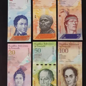 Lot 6  bancnote UNC din Venezuela: 2, 5, 10, 20, 50, 100 Bolivares