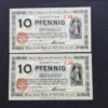Lot 2 Notgeld Koln, 10 Pfennig 1920, consecutive , GERMANIA, UNC