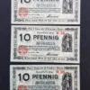Lot 3 Notgeld Koln, 10 Pfennig 1920, consecutive , GERMANIA, UNC