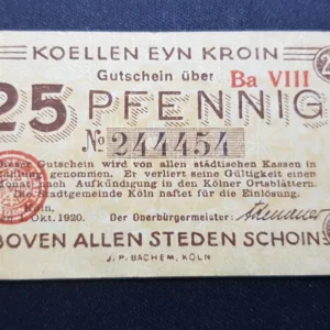 Notgeld 25 Pfennig 1920, GERMANIA-Koln, FI