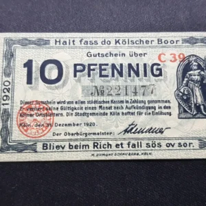 Notgeld 10 Pfennig 1920, GERMANIA-Koln, UNC