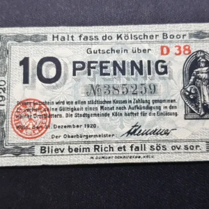 Notgeld 10 Pfennig 1920, GERMANIA-Koln, XF