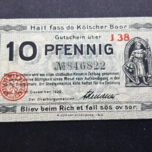 Notgeld 10 Pfennig 1920, GERMANIA-Koln, UNC