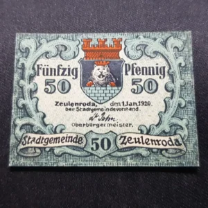 Notgeld 50 Pfennig 1920, GERMANIA-Zeulenroda, UNC