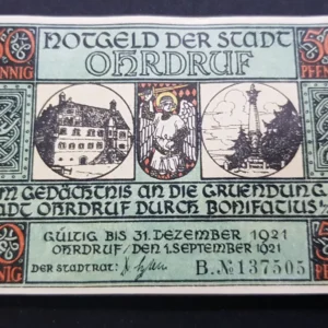 Notgeld 50 Pfennig 1921, GERMANIA-Ohrdruf, XF