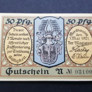 Notgeld 50 Pfennig 1921, GERMANIA-Nordhausen, XF