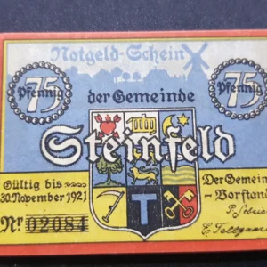 Notgeld 75 Pfennig 1921, GERMANIA-Steinfeld, XF