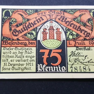 Notgeld 75 Pfennig 1921, GERMANIA-Wessenberg, VF
