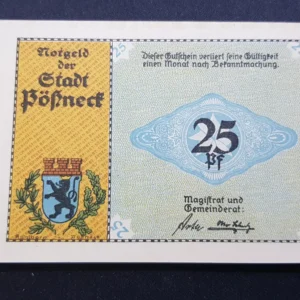 Notgeld 25 Pfennig 1921, GERMANIA-Possneck, UNC