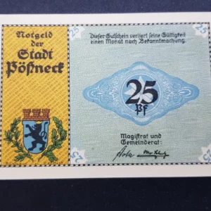 Notgeld 25 Pfennig 1921, GERMANIA-Possneck, UNC