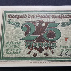 Notgeld 25 Pfennig 1921, GERMANIA-Arnstadt, VF